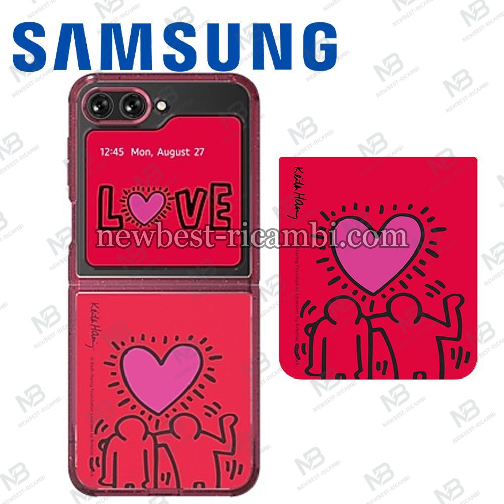 Samsung Galaxy Official Keith Harring 'Heart' Content Card for Z Flip 5 F731 FlipSuit Case Dark Red