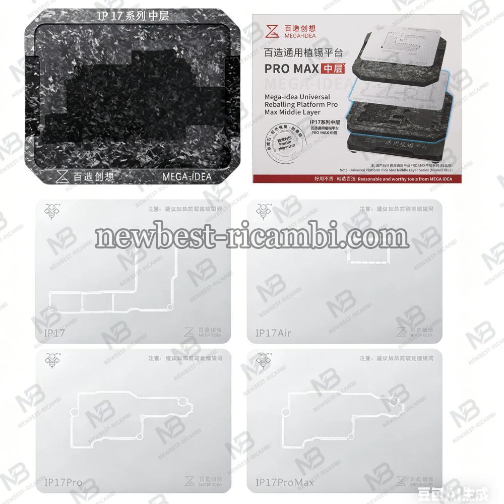 Mega-Idea Middle Layer BGA Reballing Stencil Tin Planting Platform Set for iPhone 17 / 17 Air / 17P / 17PM