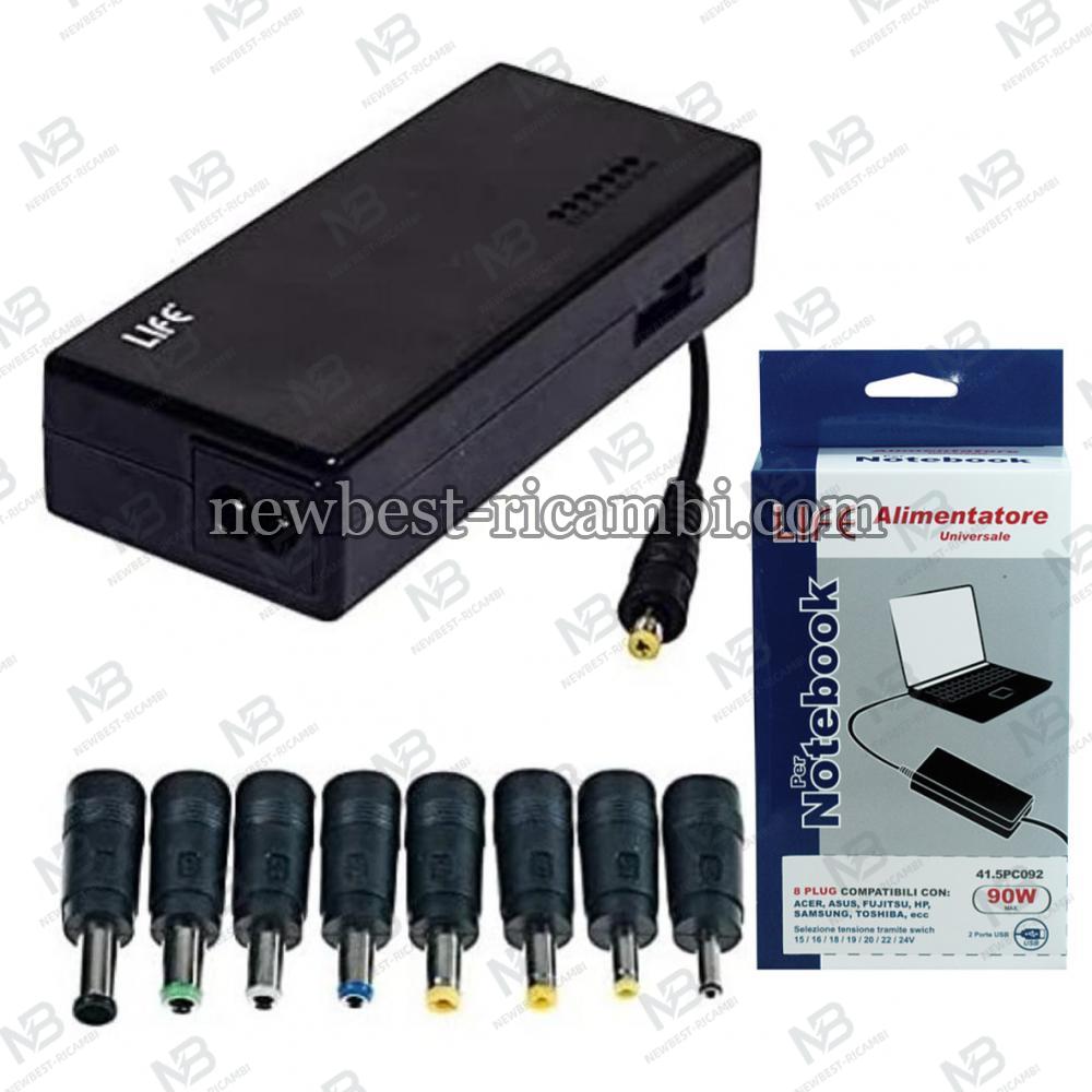 LIFE ALIMENTATORE UNIVERSALE NOTEBOOK 15-24V MANUALE 8 PLUGS 90W