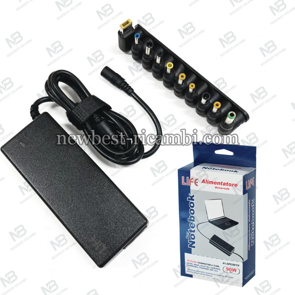 LIFE ALIMENTATORE UNIVERSALE NOTEBOOK 15-20V MANUALE 10 PLUGS 90W