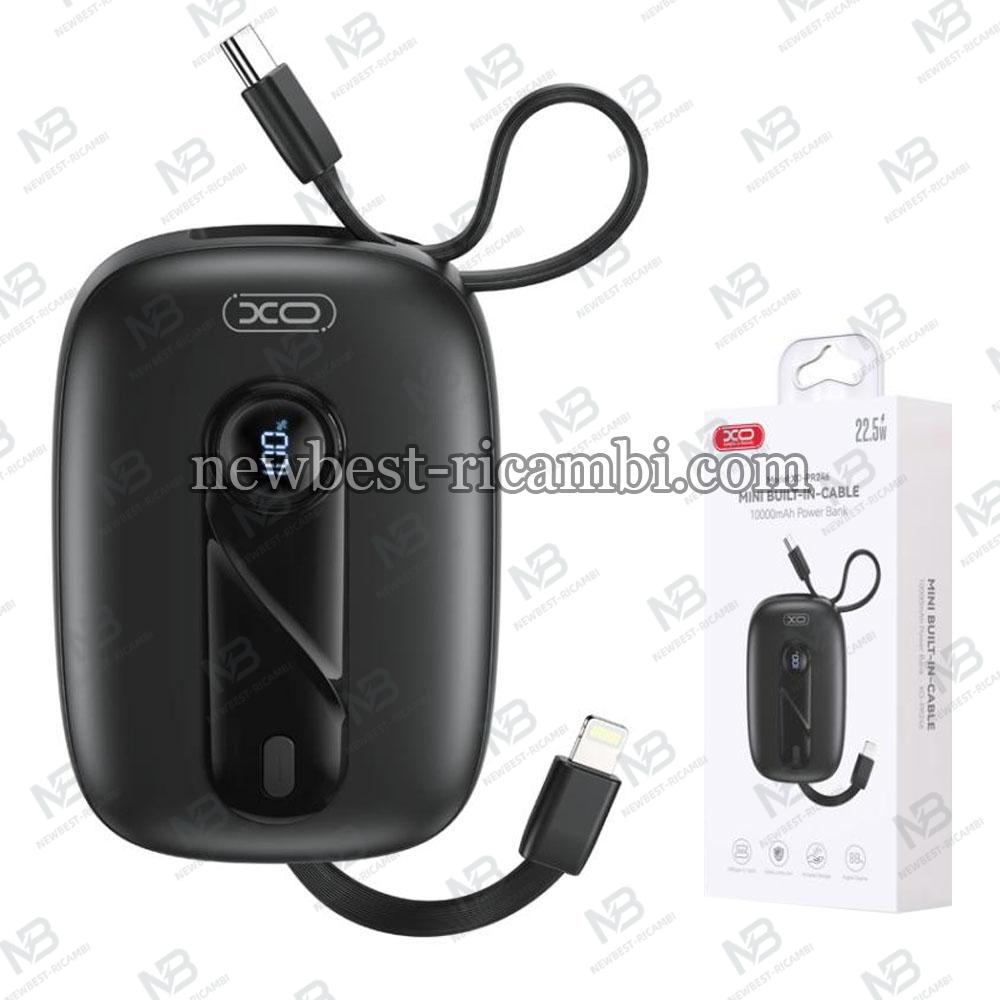 XO Power Bank 10000 mAh 22.5W + Built in Cables Type-C and Lightning + Digital Display Black - PR246 in Blister