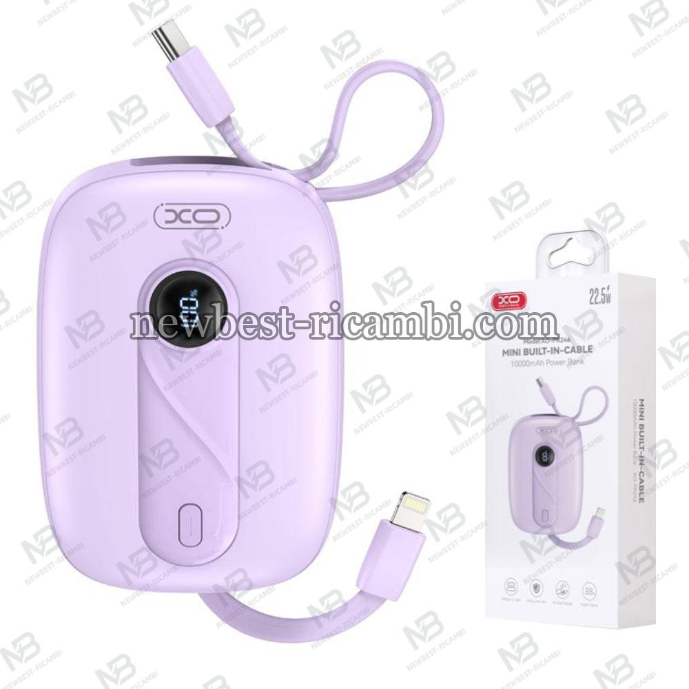 XO Power Bank 10000 mAh 22.5W + Built in Cables Type-C and Lightning + Digital Display Purple - PR246 in Blister