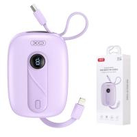 XO Power Bank 10000 mAh 22.5W + Built in Cables Type-C and Lightning + Digital Display Purple - PR246 in Blister