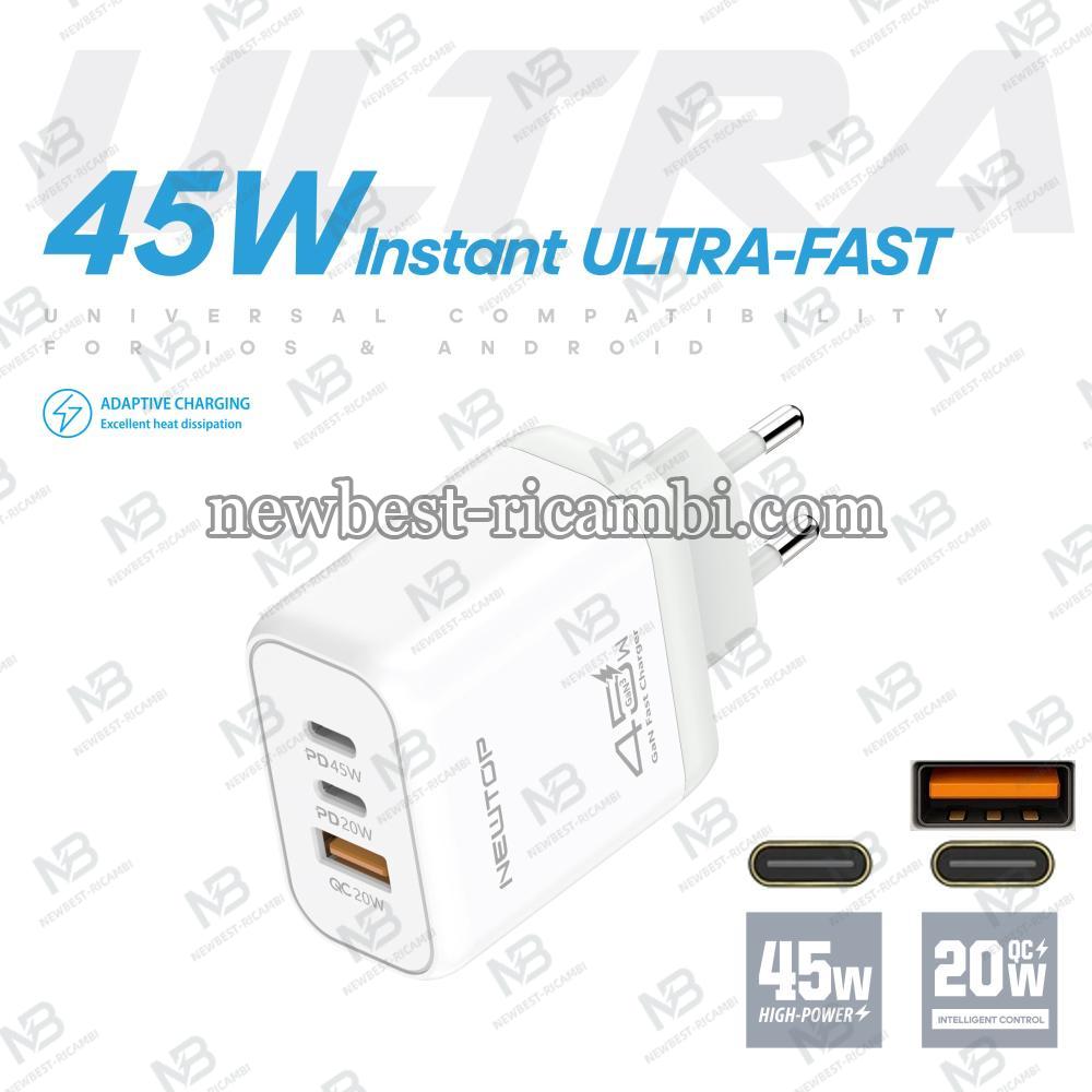 NEWTOP CM074 GAN CARICATORE DA MURO USB-A + 2C 45W
