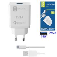 Cellularline Usb Fastcharge Huawei Xiaomi Honor Asus Motorola LG 9V/2A 18W + Type-C Cable In Blister